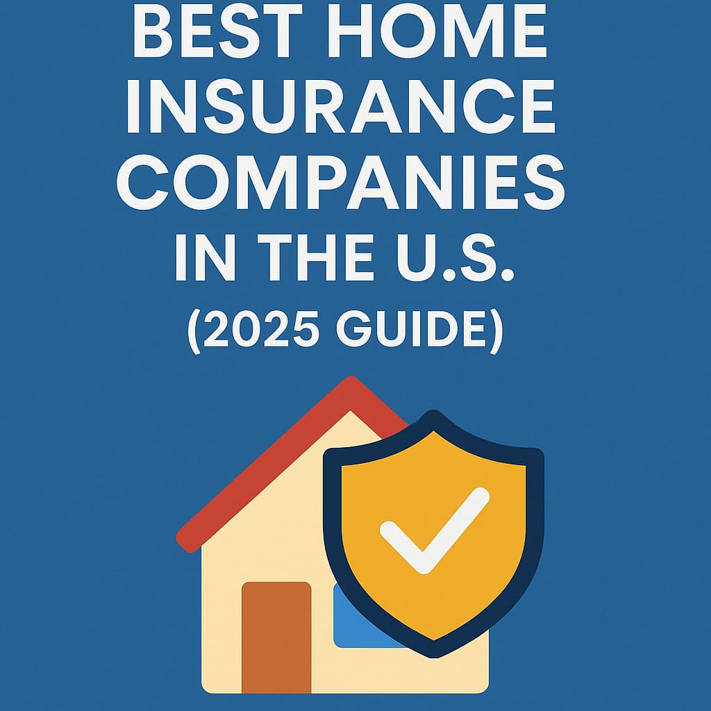 Illustration of a house with a red roof and a golden shield featuring a white checkmark in front of it, set against a blue background with the text “Best Home Insurance Companies in the U.S. (2025 Guide)” above.